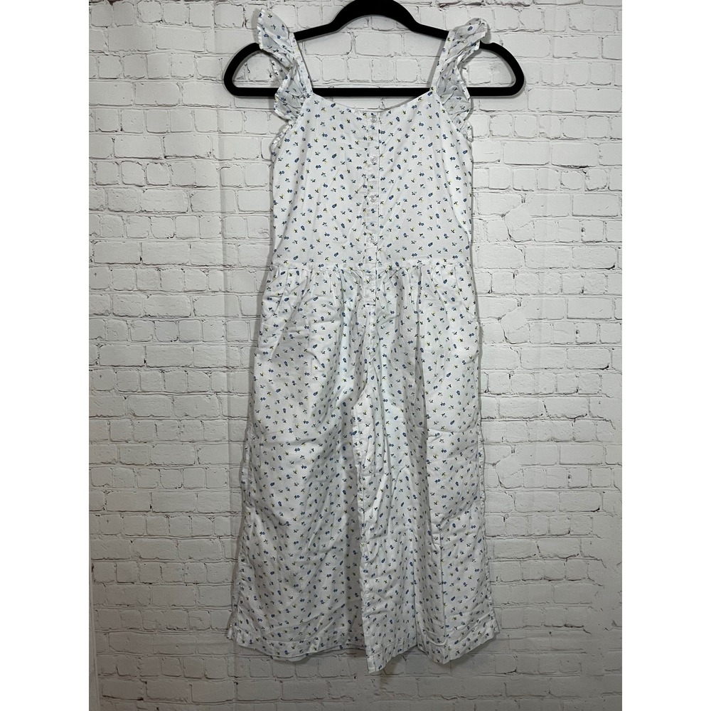 Janie and Jack Kids Floral Ruffle Strap Wide Leg Jumpsuit White Blue Size 8